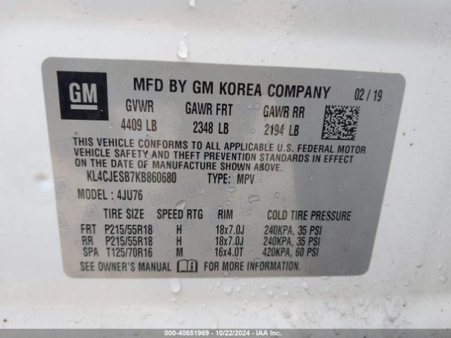 KL4CJESB7KB860680 Buick Encore Awd Preferred