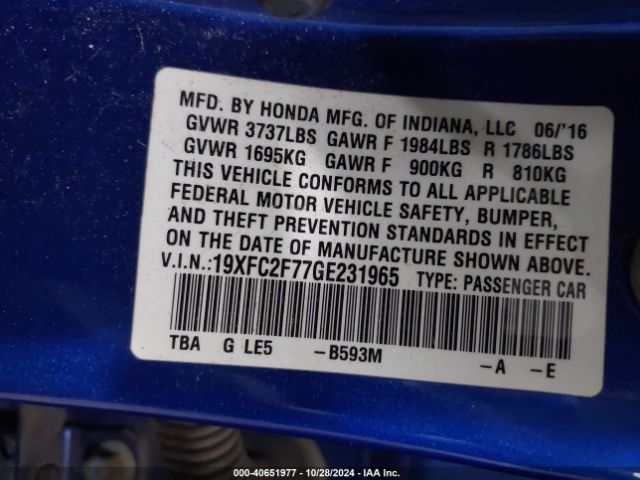 19XFC2F77GE231965 Honda CIVIC EX