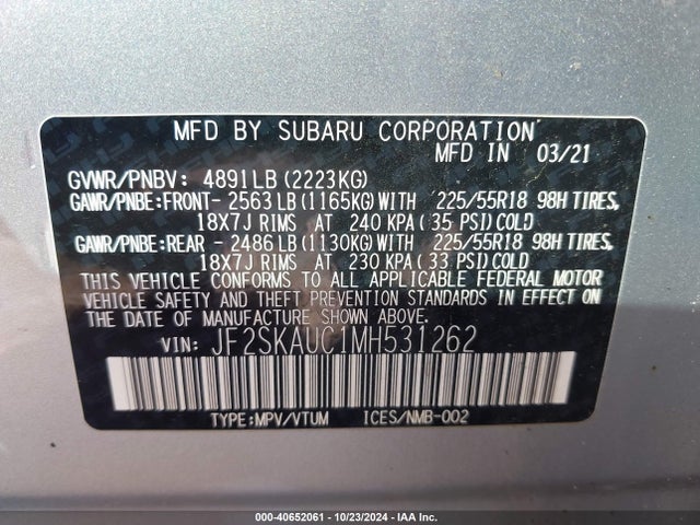JF2SKAUC1MH531262 Subaru Forester Limited