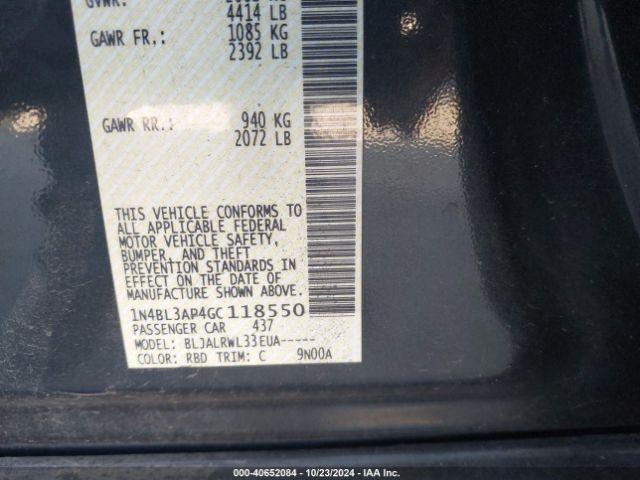 1N4BL3AP4GC118550 Nissan Altima 3.5 Sl