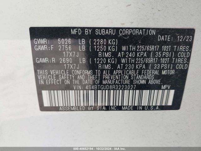 4S4BTGUD8R3223027 Subaru Outback Wilderness