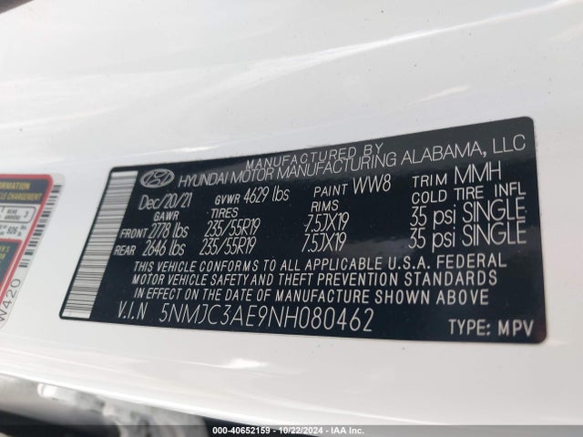Hyundai TUCSON SEL 2022 5NMJC3AE9NH080462 Image 9