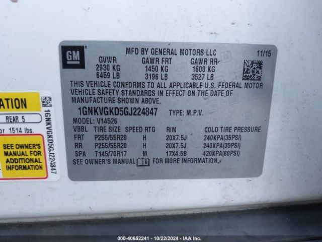 1GNKVGKD5GJ224847 Chevrolet Traverse 1lt