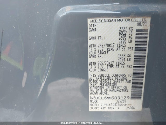 Nissan Frontier Pro-x 4x2 2022 1N6ED1EJ5NN603129 Image 9