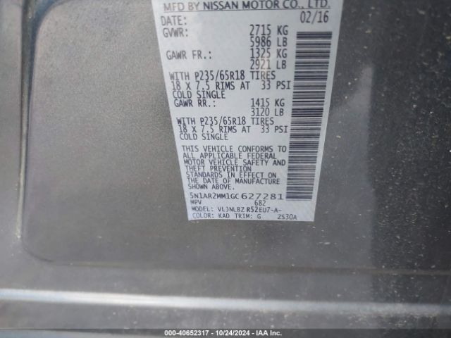 5N1AR2MM1GC627281 Nissan Pathfinder S