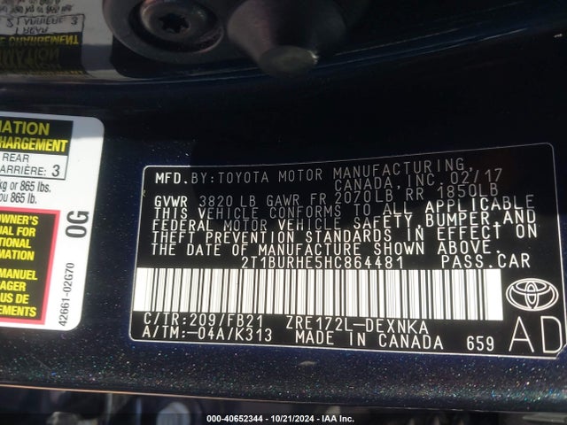 Toyota COROLLA LE 2017 2T1BURHE5HC864481 Image 9