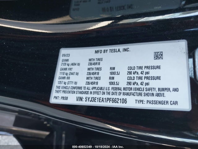 2023 TESLA MODEL 3 5YJ3E1EA1PF662106 Photo 8
