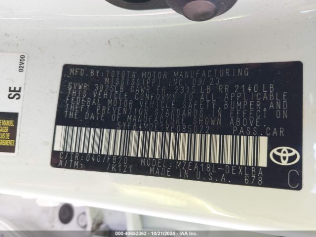 5YFB4MDE1RP085072 Toyota COROLLA LE