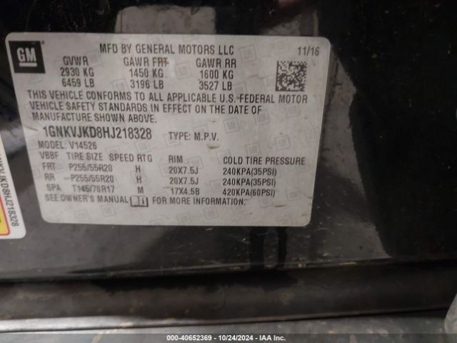 1GNKVJKD8HJ218328 Chevrolet Traverse Premier