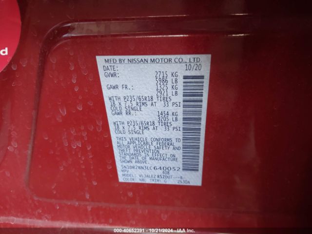 5N1DR2BN3LC640052 Nissan Pathfinder Sv 2wd