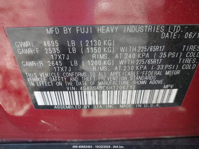Subaru Outback 2.5i Premium 2017 4S4BSADC6H3206717 Image 9