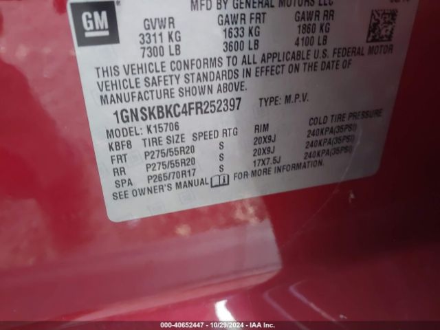 1GNSKBKC4FR252397 Chevrolet Tahoe Lt