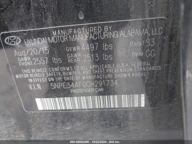 5NPE34AF0GH291734 Hyundai Sonata Sport