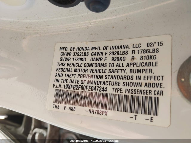 Honda Civic Ex-l 2015 19XFB2F90FE047244 Image 9