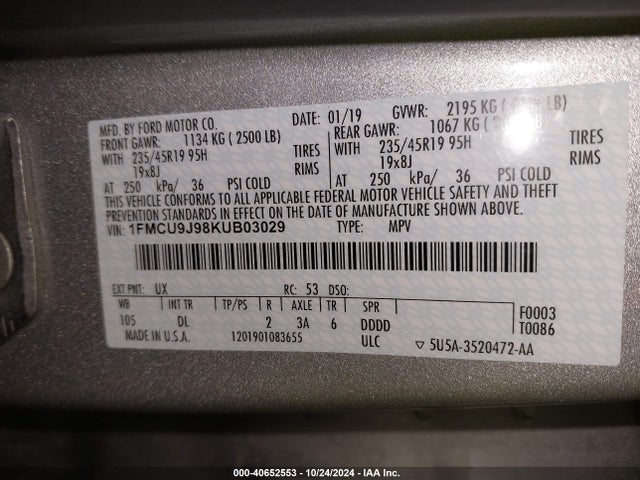 Ford Escape Titanium 2019 1FMCU9J98KUB03029 Image 9