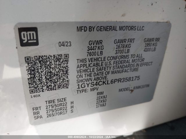 1GYS4CKL6PR358175 Cadillac Escalade 4wd Premium Luxury