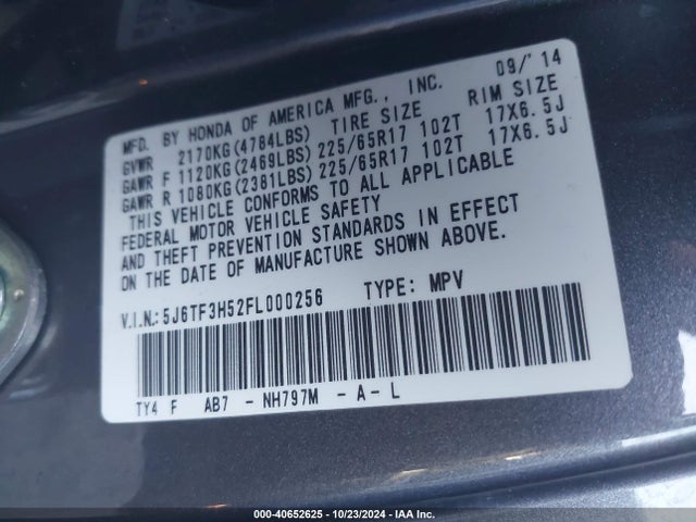 Honda Crosstour Ex-l 2015 5J6TF3H52FL000256 Image 9