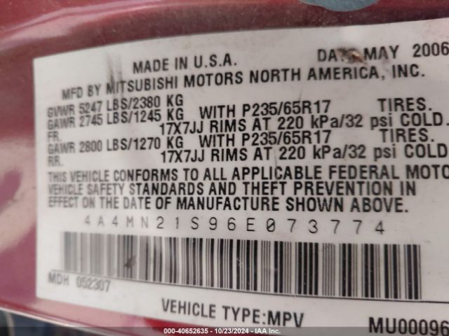 2006 MITSUBISHI ENDEAVOR 4A4MN21S96E073774 Photo 8