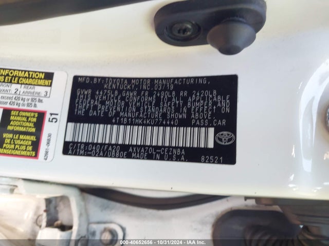 4T1B11HK4KU774440 Toyota CAMRY LE
