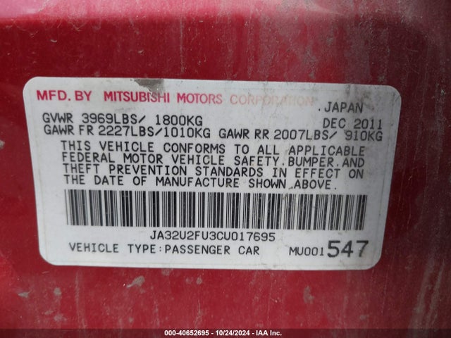 2012 MITSUBISHI LANCER JA32U2FU3CU017695 Photo 8