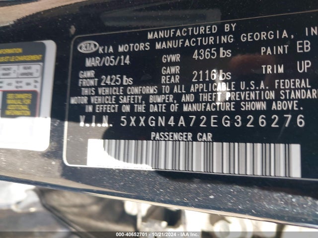 KIA OPTIMA EX 2014 5XXGN4A72EG326276 Image 9
