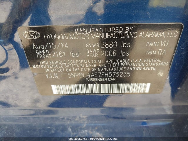 Hyundai ELANTRA SE 2015 5NPDH4AE7FH575235 Image 9