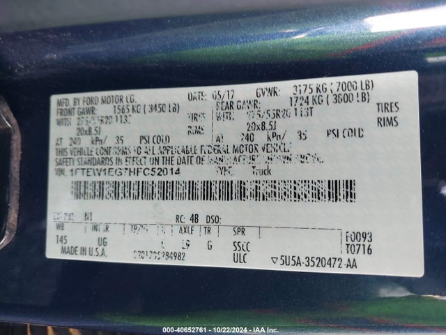 Ford F-150 Xlt 2017 1FTEW1EG7HFC52014 Image 9