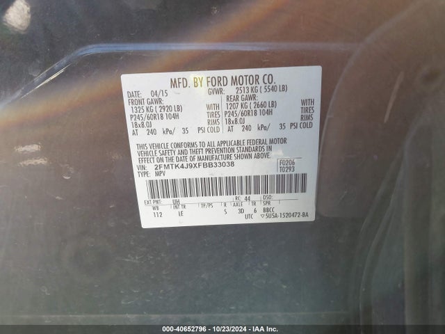 Ford EDGE SEL 2015 2FMTK4J9XFBB33038 Image 9
