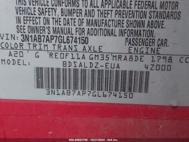 3N1AB7AP7GL674150 Nissan SENTRA SV