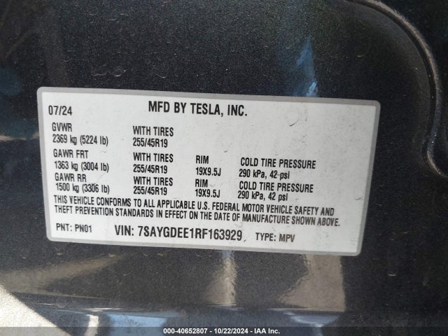2024 TESLA MODEL Y 7SAYGDEE1RF163929 Photo 8