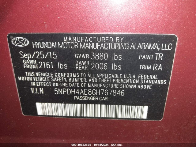 Hyundai ELANTRA SE 2016 5NPDH4AE8GH767846 Image 9