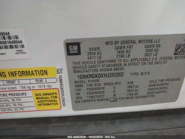 Chevrolet Traverse 1lt 2017 1GNKRGKDXHJ260362 Image 9