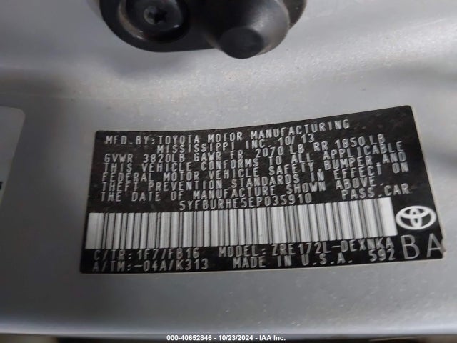 Toyota Corolla Le/le Plus/le Premium 2014 5YFBURHE5EP035910 Image 9