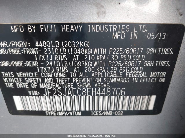 Subaru Forester 2.5i Premium 2014 JF2SJAEC8EH448706 Image 9