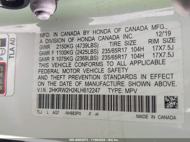 Honda Cr-v Awd Lx 2020 2HKRW2H24LH612247 Image 9
