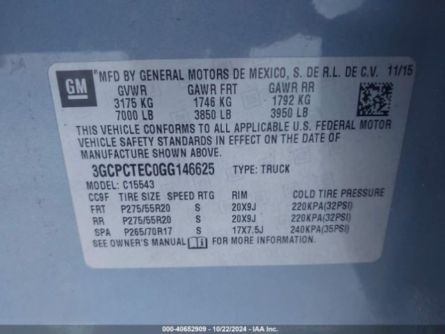 3GCPCTEC0GG146625 Chevrolet Silverado 1500 High Country