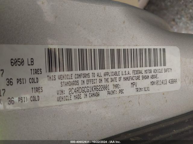 2C4RDGCG1KR622001 Dodge Grand Caravan Sxt