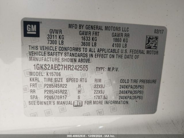 1GKS2AEC7HR242565 GMC YUKON SLE