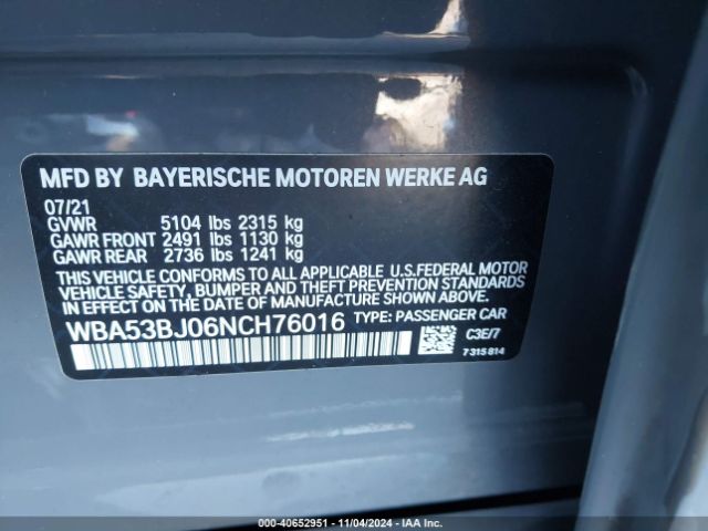 WBA53BJ06NCH76016 BMW 540 I