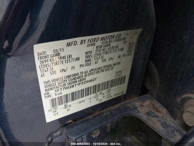 Ford F-250 Xl 2015 1FT7W2BT1FED04627 Image 9