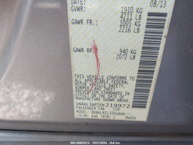 Nissan Altima 2.5 S 2014 1N4AL3AP2EN219972 Image 9