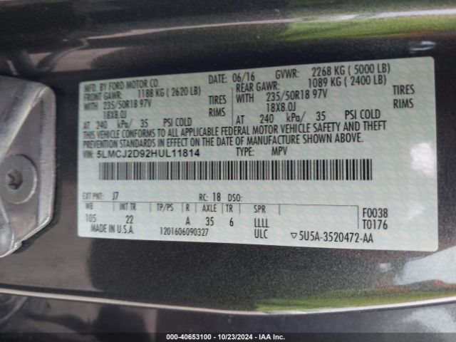 5LMCJ2D92HUL11814 Lincoln MKC SELECT