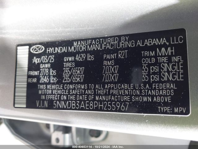 5NMJB3AE8PH255967 Hyundai TUCSON SEL
