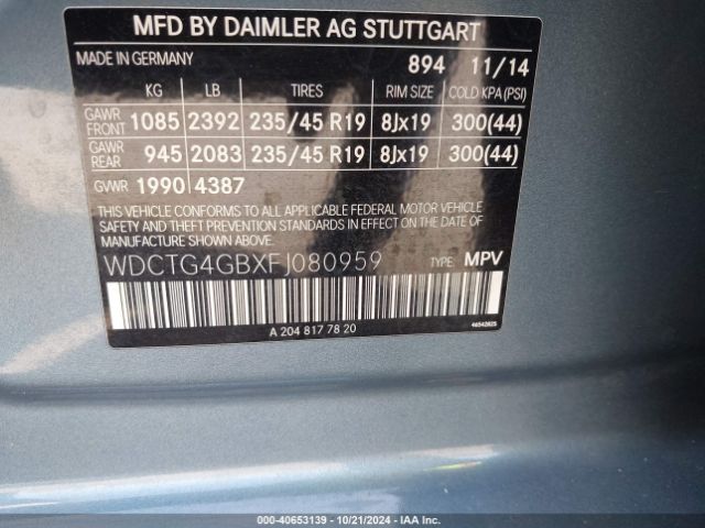 WDCTG4GBXFJ080959 Mercedes-Benz Gla 250 4matic