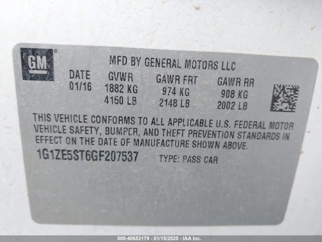Chevrolet MALIBU 1LT 2016 1G1ZE5ST6GF207537 Image 9