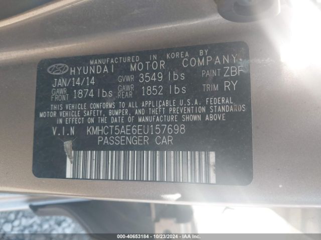 KMHCT5AE6EU157698 Hyundai ACCENT GS