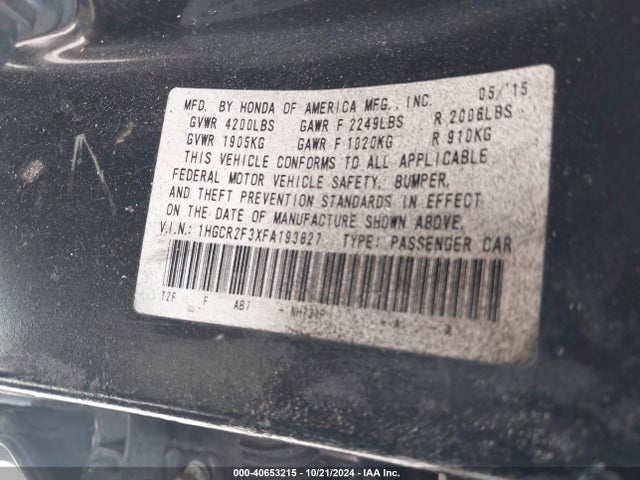 Honda ACCORD LX 2015 1HGCR2F3XFA193827 Image 9