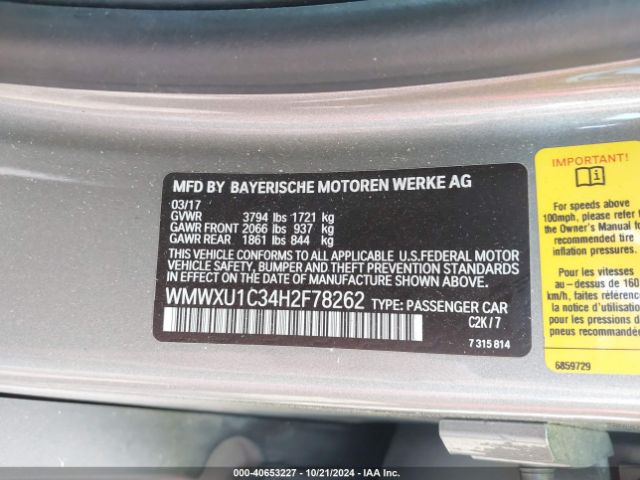 WMWXU1C34H2F78262 Mini Hardtop Cooper