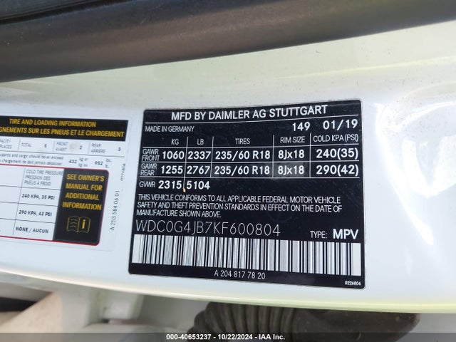 WDC0G4JB7KF600804 Mercedes-Benz GLC 300