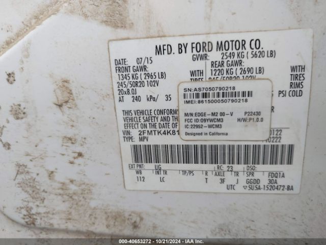 2FMTK4K81FBB70808 Ford Edge Titanium